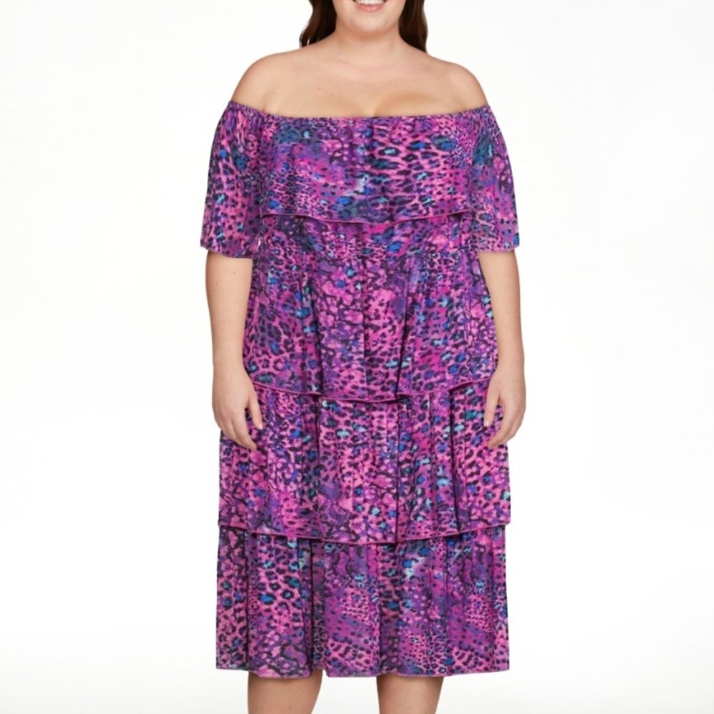 Sofia Jeans by Sofia Vergara Women's Tiered Off-Shoulder Midi Dress